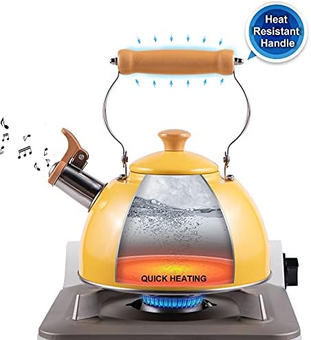 ROCKURWOK Whistling Tea Kettle, Tea Pot All Stovetop Safe, 2.7 Quart Yellow - Image 3