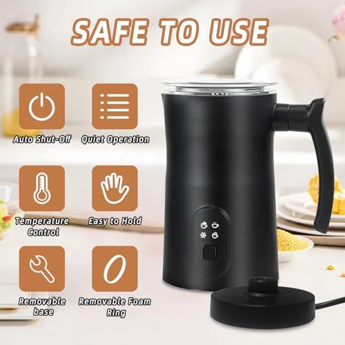 Milk Frother, 4 in 1 Electric Milk Frother and Steamer with Handle, Saicefe 11.8oz/350ml Automatic Warm and Cold Foam Maker for Coffee,Latte, Cappuccino, Hot Chocolate, 400W, Black - Image 2