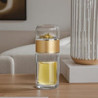 Loose Leaf Tea Mug, 16.9 Oz, Double Wall Glass, Heat Resistant, Stainless Steel Infuser, Champagne Gold - Image 2