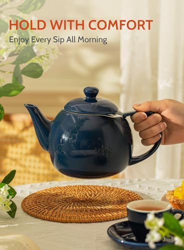 Sweese Teapot, Porcelain Tea Pot with Stainless Steel Infuser, Blooming & Loose Leaf Teapot - 27ounce, Navy - Image 4