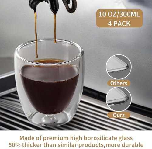 10oz Double Wall Espresso Cups Set of 4, Clear Expresso Shots Cup, Double Wall Insulated Espresso Mugs, 300 ML Tazas de Cafe Expreso, Microwave Dishwasher Safe,Suit for Espresso Machine - Image 2