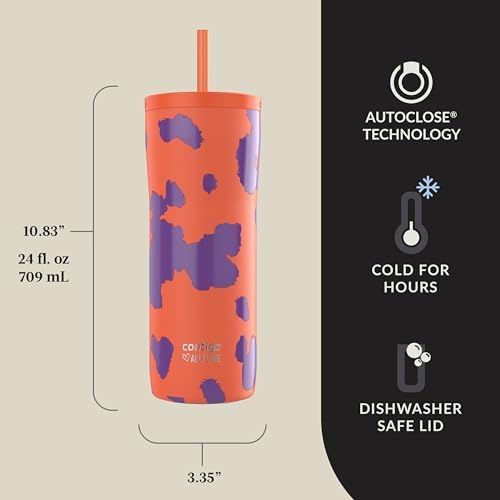 Contigo Streeterville 2.0 Stainless Steel Vacuum-Insulated Tumbler w/Straw, Autoclose Technology, Easy Clean Lid & Straw, Leak-proof Drinking, Keeps Drinks Cold for 20 hours, 24oz., Tangerine - Image 3