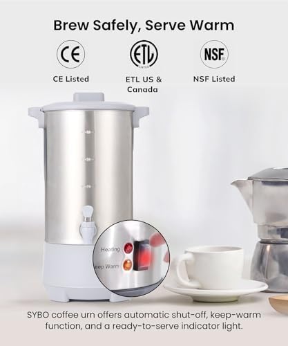 SYBO SR-CP30C Commercial Grade Stainless Steel Percolate Coffee Maker, Hot Water Urn for Catering, Hot Beverage Dispenser, 30-Cup, 3.5L, Grey - Image 5