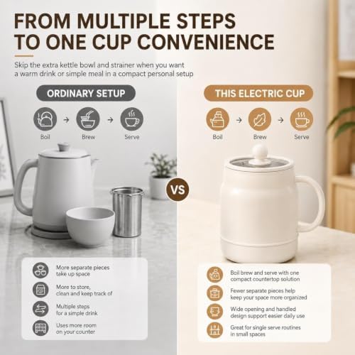 Multi-Function Portable Electric Stewing Cup, 27 Oz 6-in-1 Mini Cooker with Tea Filter Basket, 12H Keep Warm Timer and Smart Touch Control for Soup, Porridge, Rice, Milk, Noodles and Tea (Red) - Image 5