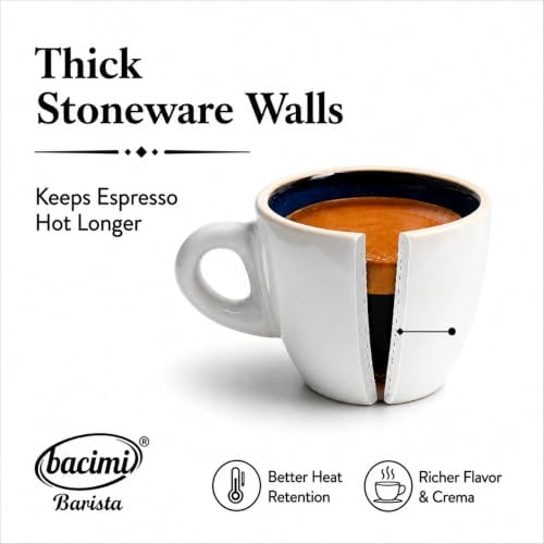 Bacimi® Espresso Cups and Saucers Set of 4 – 2.7oz Thick Barista Style Stoneware Cups - Blue Glaze Classic Italian Design - Ceramic Cups For Espresso, Macchiato, Doppio – Dishwasher & Microwave Safe - Image 2