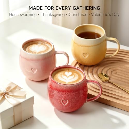 Stoneware Coffee Mugs Set of 4, 12oz Hand-Painted Coffee Cups with Handle - Image 4