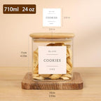 6 Pack Square Glass Pantry Storage Containers with 132 Kitchen Food Pantry Labels - 24 floz Clear Glass Pantry Jars with Airtight Wood Bamboo Lids - Glass Canisters for Sugar, Cereal, Coffee, Spice - Image 3