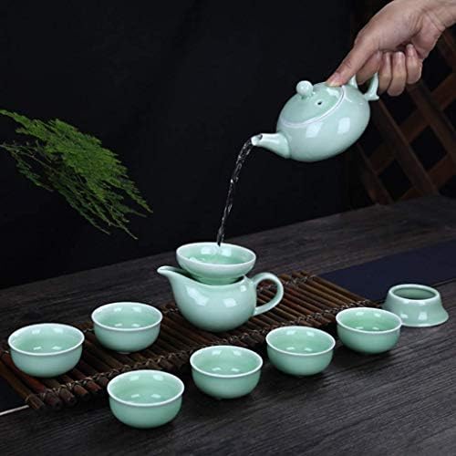 SGSG Japanese Cast Iron Tetsubin Teapot Chinese Tranditional Porcelain Celadon Carp Pattern Kung Fu Tea Set Teapot and Tea Cup 9 Pcs, for Home Office Business T - Image 2