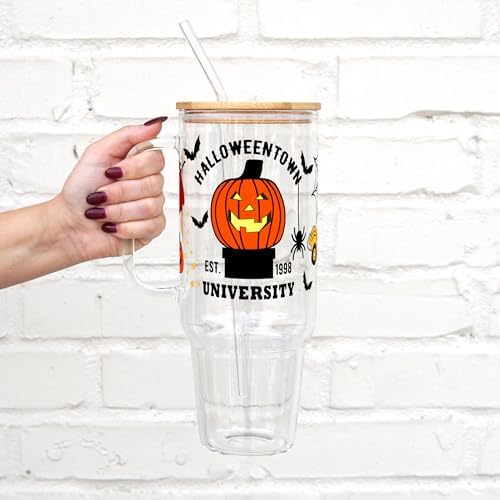 Sip-Sip Hooray! Halloweentown 40oz Glass Tumbler with Lid and Straw, Spooky Season Iced Coffee Cup, Halloween for Women - Image 2