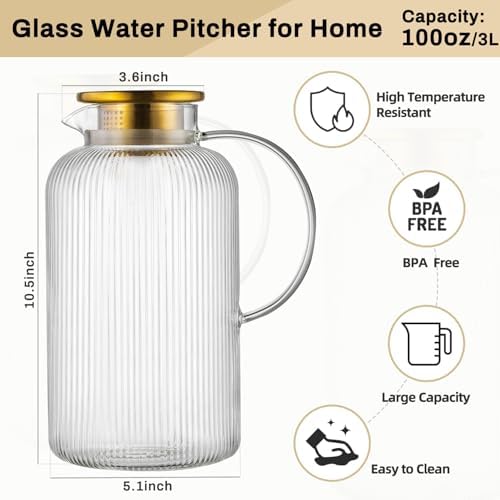 Buaic 2 PACK Glass Pitcher with Lid, 100 oz/ 3L Glass Water Pitcher - Image 2