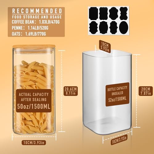 D2scrma 50oz/1.6Qt/1500ml Square Glass Storage Containers with Lids 3-Pack - Image 2