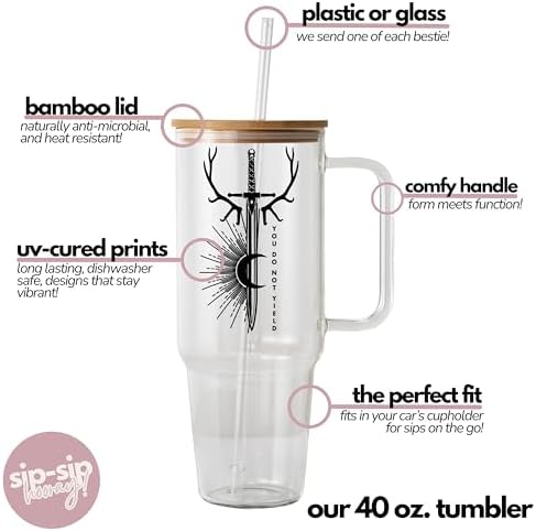 Sip-Sip Hooray! Throne of Glass 40oz Glass Tumbler with Lid and Straw, You Do Not Yield ToG Bookish Fantasy Gift for Sarah J Maas Fans Iced Coffee Cup - Image 5