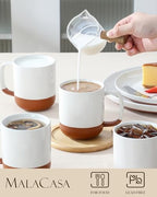 MALACASA Ceramic 11oz Coffee Mugs Set of 6, Khaki White - Image 3