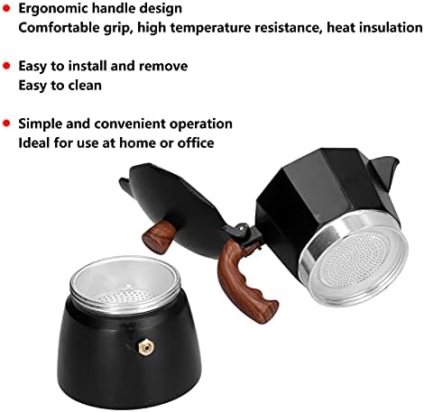 Stovetop Espresso Coffee Maker, Aluminum Alloy Moka Pot for Gas, Classic Italian Moka Pot with Prevent Scalding Handle, Black Espresso Pot Camping Pot 3-6 Espresso Cup (300ml) - Image 5