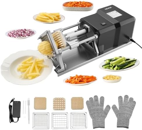 VEVOR Commercial French Fry Cutter, Stainless Steel Vegetable Fruit Chopper with 3 Replacement Blades 1/2-Inch 3/8-Inch 1/4-Inch, Electric Potato Slicer Dicer for Restaurants & Home Kitchen by VEVOR