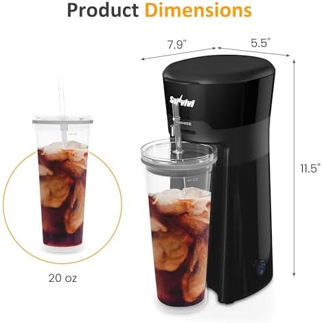 Cold Brew Coffee Maker with Reusable Coffee Filter and Insulated Pitcher, 20 Oz Iced Tea Maker for Ground Coffee, Single Serve Machine for Home, Strength Control for Flavor, Black - Image 6