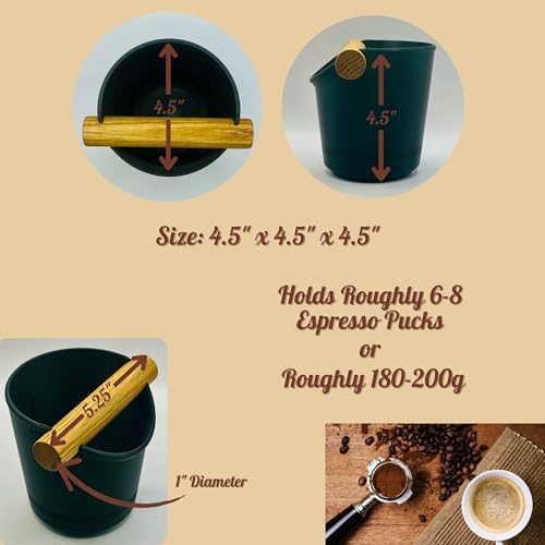 Espresso Knock Box with Oak Rod - Coffee Grounds Container with Non-Slip Base - Made in USA (Black) - Image 3