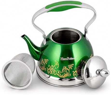 Stainless Steel Kettle 0.74-qt – Small Tea Kettle for Stovetop, Fast Boiling Metal Teapot with Ergonomic Handle, Compact Water Kettle for Coffee & Tea, Silver (Green 0.7L) - Image 2