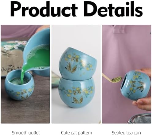 11 Pcs Matcha whisk Set,13 OZ,With 2 Cups and 1 Tea Can,Unique Cat Pattern Design，Complete Matcha Kit Set,Japanese Matcha Set,Perfect Matcha Kit for Matcha Tea Ceremony(Cat-Blue) - Image 4