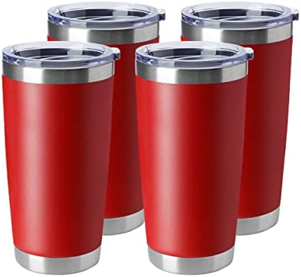 HASLE OUTFITTERS 20oz Tumblers Stainless Steel Mugs with Lid Double Wall Vacuum Insulated Coffee Cups for Cold & Hot Drinks (20oz-Red, 4 Pack) by HASLEOUTFITTERS