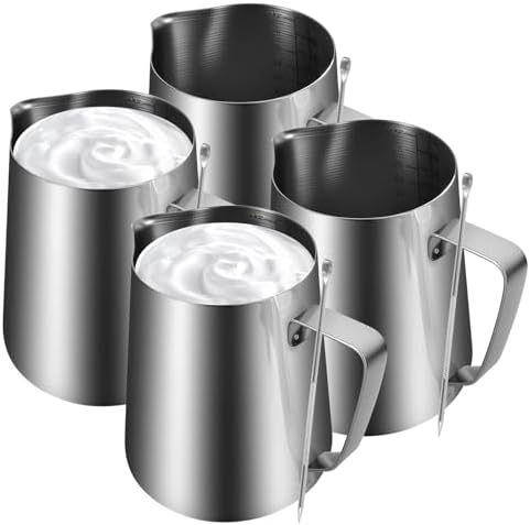 4 Set Milk Frothing Pitcher, 32oz/900ml Stainless Steel Milk Craft Coffee Latte Frothing Art Pitcher Cup, Barista Steam Jug Cup with Clear Scale and Latte Art Pen for Coffee Baking by Unknown