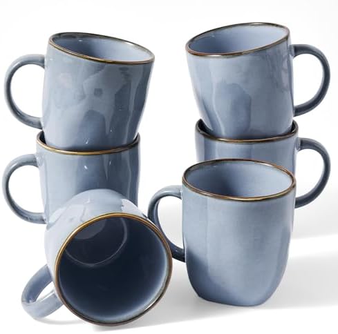 famiware Coffee Mugs Set of 6, Ocean Square 13oz Coffee Cup Set with Handle by Famiware