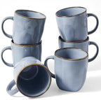 famiware Coffee Mugs Set of 6, Ocean Square 13oz Coffee Cup Set with Handle by Famiware