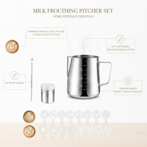 Milk Frothing Pitcher Set with Latte Art Molds, Needle, and Powder Shaker for Home Espresso - Image 4