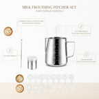 Milk Frothing Pitcher Set with Latte Art Molds, Needle, and Powder Shaker for Home Espresso - Image 4