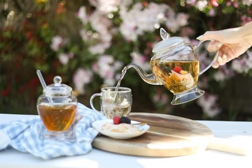 Teabloom Le Bouquet Glass Teapot with Two Gourmet Blooming Tea Flowers - 34 Oz /1 L Capacity (Up to 4 Cups of Tea) - Image 2
