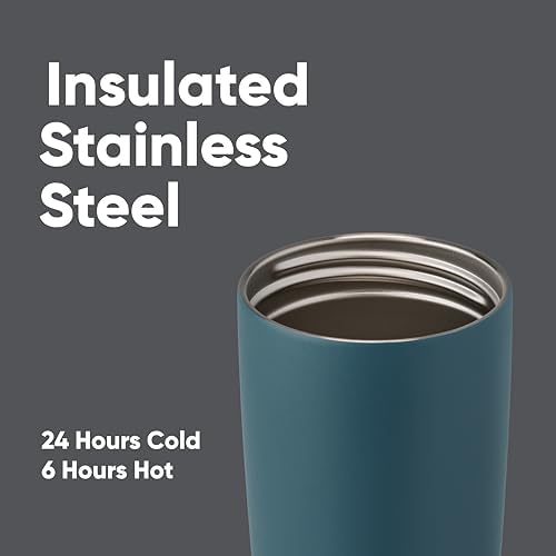 Owala SmoothSip Slider Insulated Stainless Steel Coffee Tumbler, Reusable Iced Coffee Cup, Hot Coffee Travel Mug, BPA Free 20 oz, Grey/Blue (High Dive) - Image 4