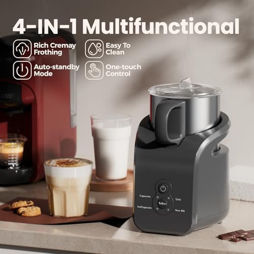 Milk Frother - Electric Steamer, 4-in-1 Automatic Warm and Cold Cappuccino Foam Maker, 12.5oz Milk Warmer for Latte, Macchiato, Stainless Steel - Image 4