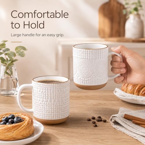 GBhome Large Coffee Mugs Set of 4, 16oz Handmade Stoneware Coffee Mugs Set with Large Handle for Cappuccino/Latte/Tea/Hot Cocoa, Dishwasher & Microwave Safe, Off White - Image 3