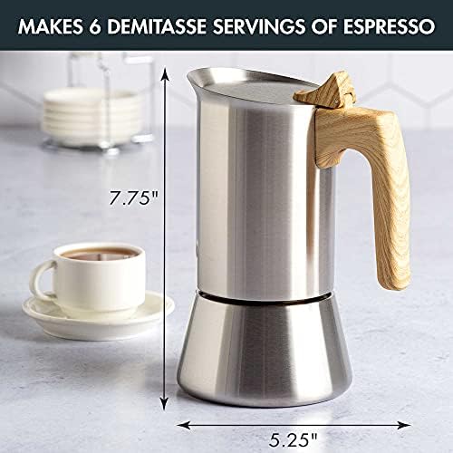 Primula Premium Stainless Steel Stovetop Espresso and Coffee Maker, Moka Pot for Classic Italian Style Café Brewing, 6-Cup, Wood Look Handle - Image 4