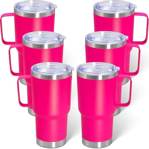20 oz Tumbler with Handle and Lid Insulated Travel Coffee Mug Hot Pink 6P by ATQTQ