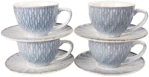 Coffee Mugs Set, 6.8 oz, Ceramic Tea Cup with saucer, Espresso Cups 8-piece, Stackable Cups, for Latte,Hot Tea,Cappuccino, Mocha, Cocoa, dishwasher & microwave safe, Azure blue by Jinsongdafa