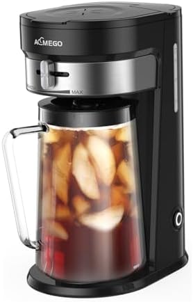 AEMEGO Iced Tea Maker, Brewing System with 2.5-quart Glass Pitcher, sliding strength selector, Stainless Steel Decoration, Reusable Filter (Black) by AEMEGO