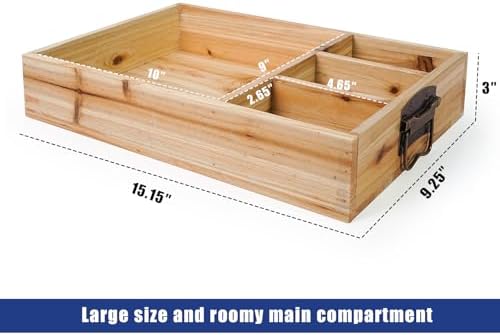 DreamsEden Large Wooden Coffee Station Organizer with Handle, 4-Section Countertop Tray for Coffee Pods K-Cups Tea Bags Creamer Sugar, Farmhouse Kitchen Office Breakroom Decor (15.15x9.25x3 Inch) - Image 5