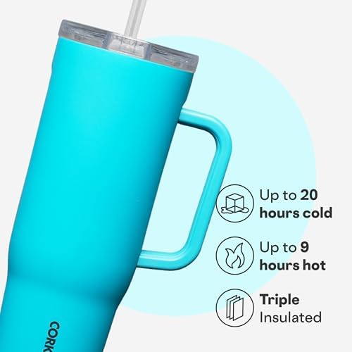Corkcicle Cruiser Tumbler with Handle & Straw, 40 oz, Capri Blue - Image 3