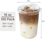 16 oz Round Bottom Clear Plastic Cups with Strawless Sip Lids, 100 Pack - Image 2