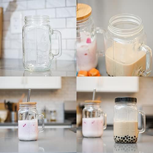 32 oz Wide Mouth Glass Drinking Jar with Handle | Iced Coffee Cup | Includes 2 Lids, 2 Silicone Straws, 2 Stainless Steel Straws, 20 Reusable Ice Cubes, Cleaning Brush & Recipe Book. - Image 5