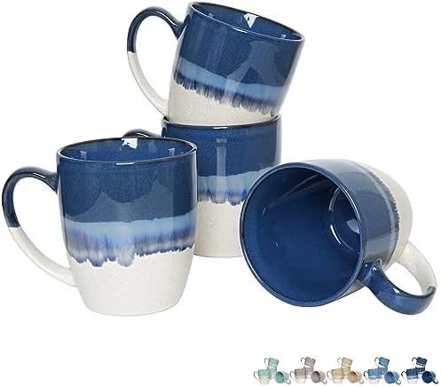 Bosmarlin Ceramic Coffee Mug Set of 4, 17 Oz, Coffee Cups with Big Handle, Microwave Safe, Unique Reactive Glaze by Bosmarlin