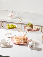 Sweejar 3 Tier Ceramic Cake Stand Wedding, Dessert Cupcake Stand for Tea Party Serving Platter (Milk Pink) - Image 5