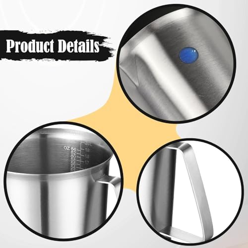 Measuring Cup, Stainless Steel Measuring Cups, Liquid Measuring Jug Water Mixing Juice, Milk Frothing Pitcher Milk Frother Cup with Marking with Handle for Espresso Machines - Image 2