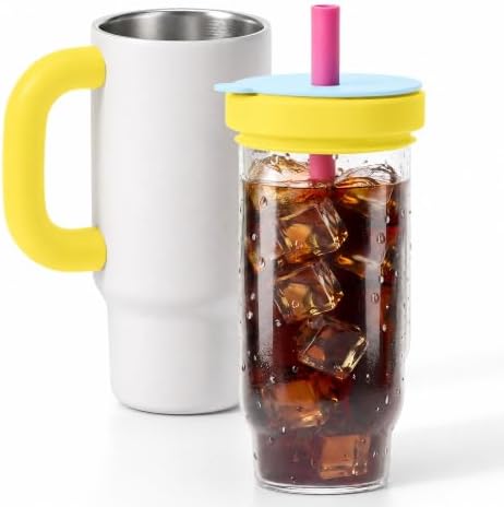 2-in-1 Insulated Tumbler for Coffee & Drinks 30oz Detachable Glass & Stainless Steel Double Wall with Straw & Lid Cap Leak-Proof Travel Mug Fits Car Cup Holder BPA-Free Thermos Sharing by Unknown
