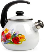 Enamel Kettle with Whistle 2.7 Qt (2.5 L) Stovetop Kettle with Ergonomic Handle, Enameled Steel Tea Pot for Stove Top, Vintage Kitchen Tea Kettle, Dishwasher and Induction Safe (Spring Bouquet) - Image 2