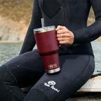 YETI Rambler 35 oz Tumbler with Handle and Straw Lid, Travel Mug Water Tumbler, Vacuum Insulated Cup with Handle, Stainless Steel, Wild Vine Red - Image 2