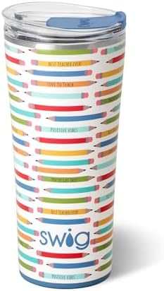 Swig Life 22oz Insulated Tumbler, Travel Coffee Tumbler with Lid, Cup Holder Friendly Travel Coffee Mug, Stainless Steel (Teacher Life) by SwigLife