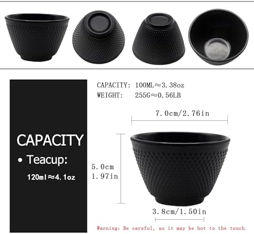 Home and Kitchen Japanese Style Cast Iron Teapot Set with Iron Teacups Set of 4, Cast Iron Candle Holder and Cast Iron Trivet for Kettle or Pots, Kitchen Counter Decor and Accessories, IronSet - Image 5