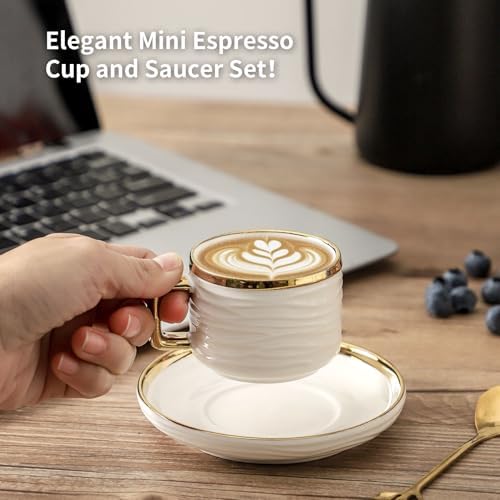 LETAOTAO Espresso Cups and Saucers Set of 4, 3oz Mini Demitasse Mugs - Image 5